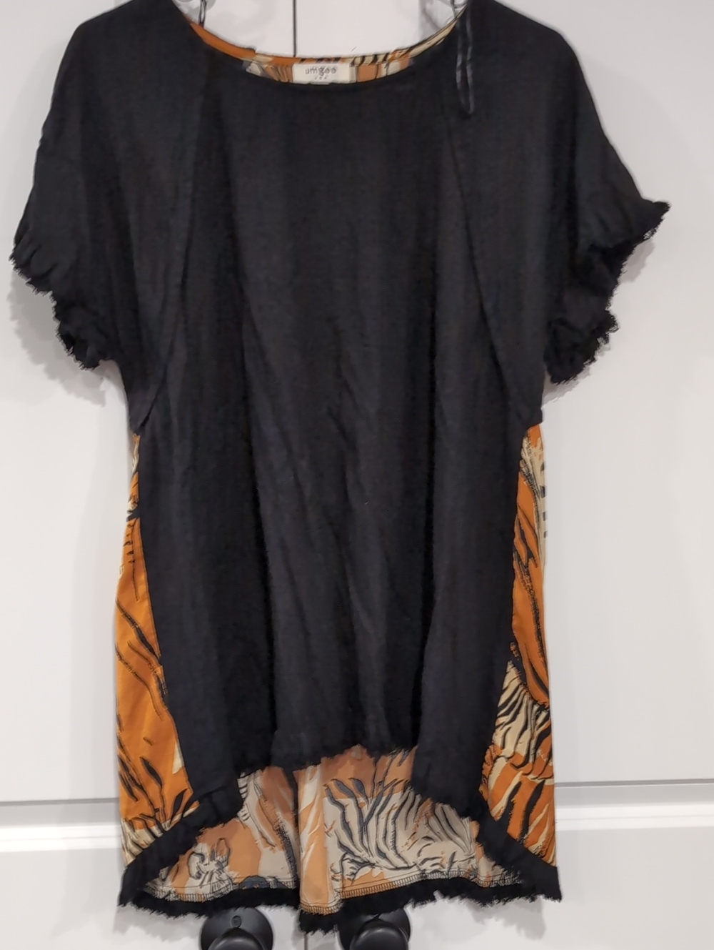 Umgee Black Tunic with Burnt Orange Printed Zebra Back
